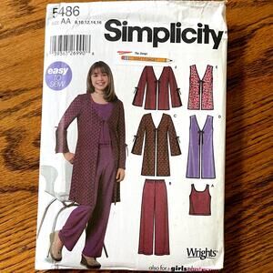 UNCUT Vintage Y2K Simplicity 5486 Sewing Pattern Sz XXS-S Jacket Vest Top Pants